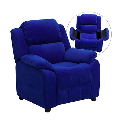 Deluxe Padded Contemporary Kids Recliner With Storage Arms