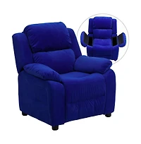 Deluxe Padded Contemporary Kids Recliner With Storage Arms