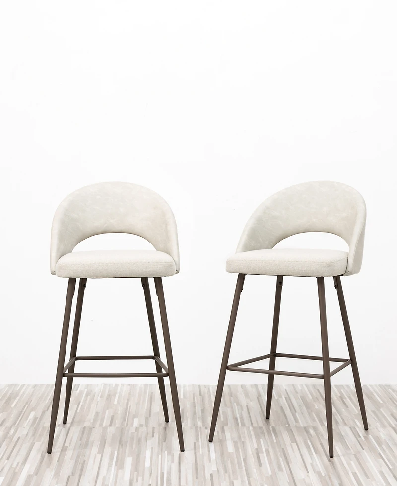 Glitzhome Set of 2 Fabric, Leatherette Bar Stool with Tapered Metal Legs