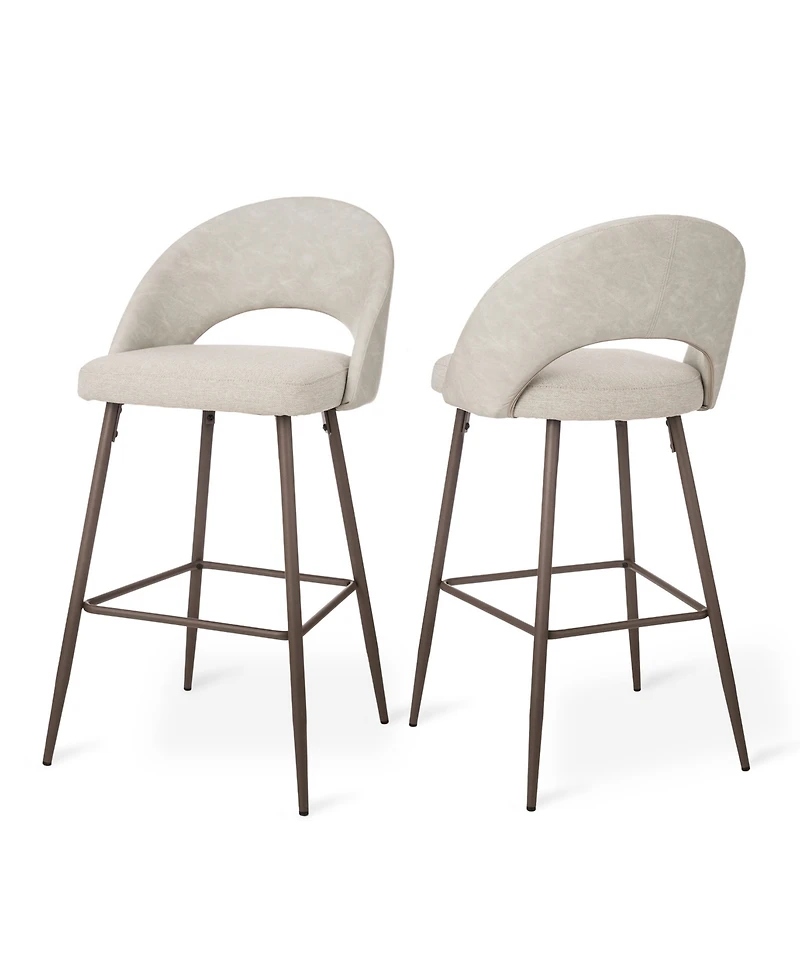 Glitzhome Set of 2 Fabric, Leatherette Bar Stool with Tapered Metal Legs