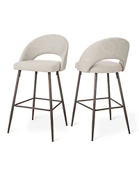 Glitzhome Set of 2 Fabric, Leatherette Bar Stool with Tapered Metal Legs