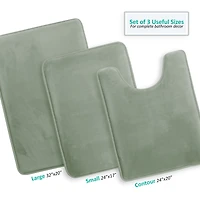 3 Piece Ultra Soft Non-Slip Plush Memory Foam Bath Rug Set - Small, Large & Contour Tiled Design