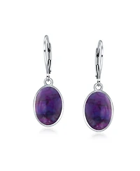 Bling Jewelry Boho Western Style Natural Stone Oval Lever Back Drop Dangle Earrings .925 Sterling Silver