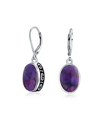Bling Jewelry Boho Western Style Natural Stone Oval Lever Back Drop Dangle Earrings .925 Sterling Silver