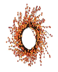 14" Orange and Red Berry Artificial Fall Harvest Twig Wreath 14" Unlit