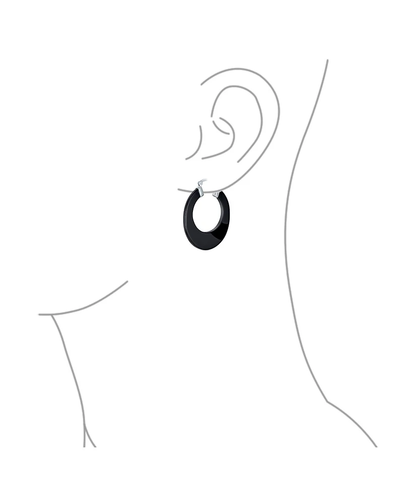 Bling Jewelry Wide Flat Stone Large Oval Hoop Earrings Sterling Silver 1.5 Inch Diameter