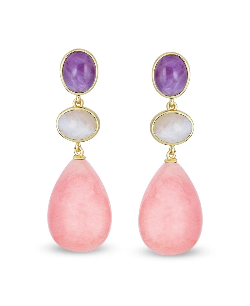 Bling Jewelry Unique Geometric Daning Teardrop Ball Teardrop Multi Shape Oval 3 Multi-Tier Party Dangling Earrings in Gold Plated