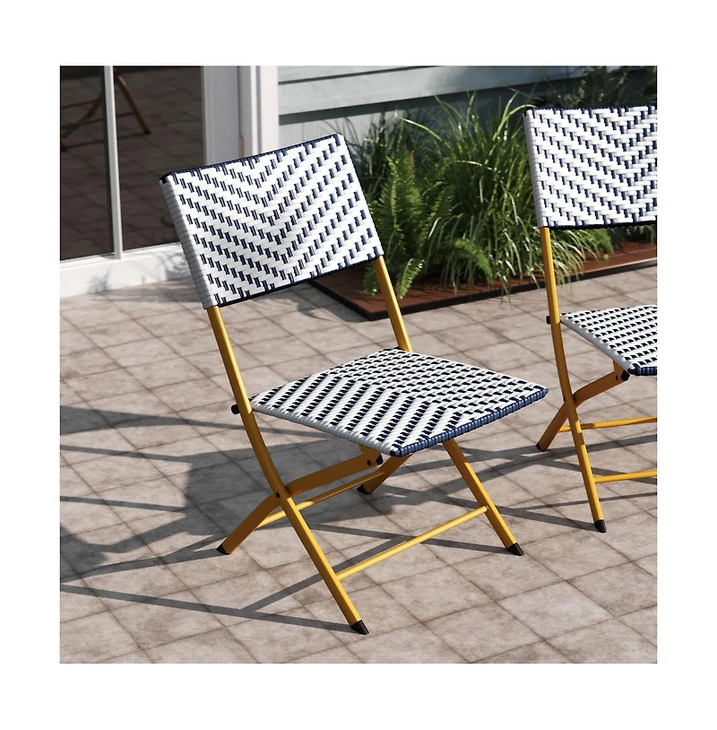 Ciel Set Of Two Folding Bistro Chairs In Pe Rattan With Metal Frames For Indoor And Outdoor Use