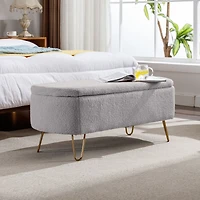 Streamdale Furniture Storage Ottoman Bench For End Of Bed Gold Legs, Modern Faux Fur Entryway Bench