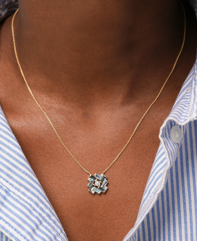 Blue Topaz (1-1/4 ct. t.w.) & Lab-Grown White Sapphire (1/8 ct. t.w.) Baguette Cluster 17" Pendant Necklace in 14k Gold-Plated Sterling Silver
