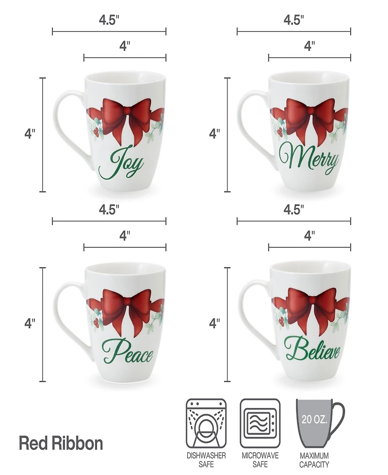 Winterberry Holiday Sentiment Mugs, Set of 4