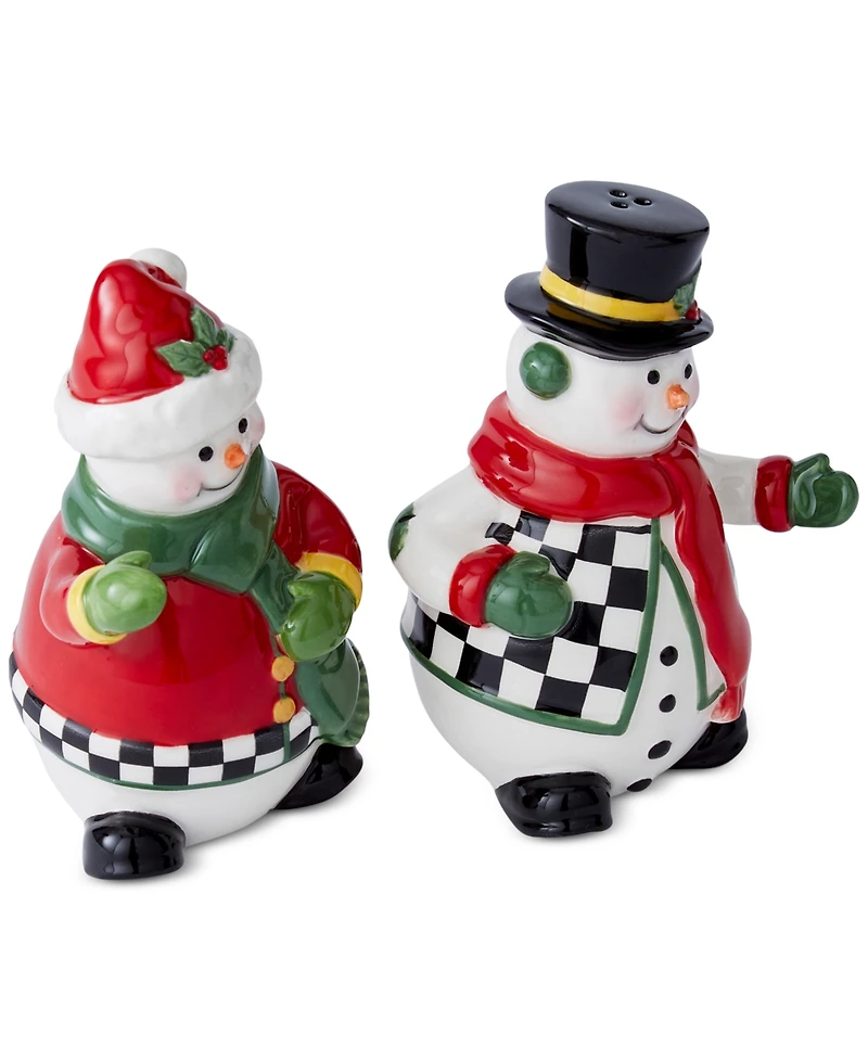 Spode Christmas Tree Black & White Snowman Salt & Pepper