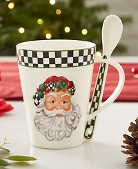 Spode Christmas Tree Santa Black & White Mug & Spoon Set