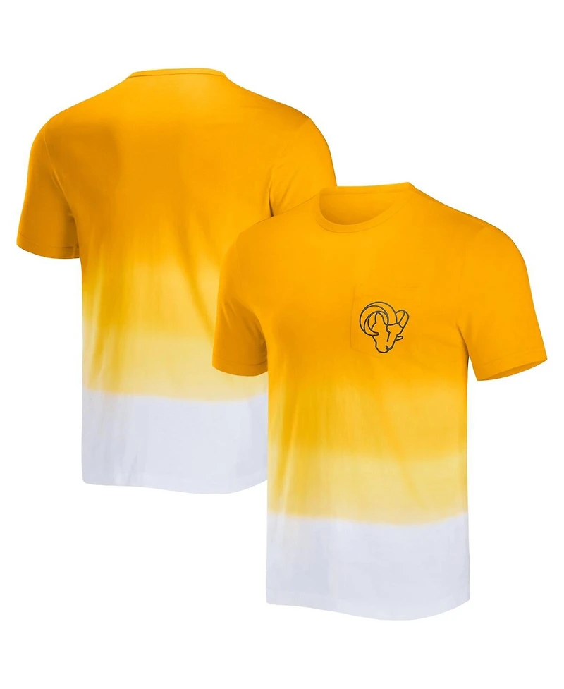 Men's Nfl x Darius Rucker Collection by Fanatics Gold, White Los Angeles Rams Dip Dye Pocket T-shirt