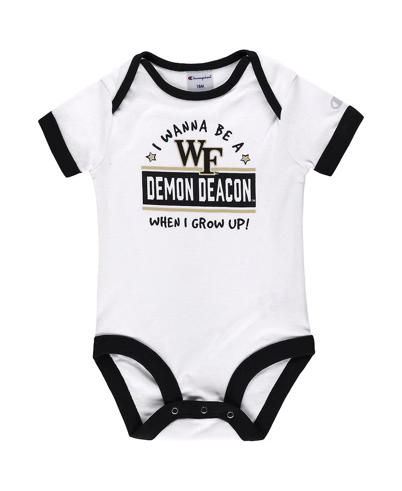 Infant Boys and Girls Champion Black, Heather Gray Wake Forest Demon Deacons I Wanna Be Three-Pack Bodysuit Set