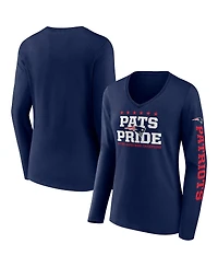 Women's Fanatics Navy New England Patriots Hometown Sweep Long Sleeve V-Neck T-shirt