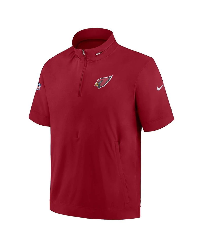 Men's Nike Cardinal Arizona Cardinals Sideline Coach Short Sleeve Hoodie Quarter-Zip Jacket