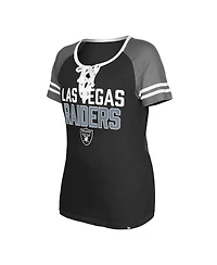 Women's New Era Black Las Vegas Raiders Raglan Lace-Up T-shirt