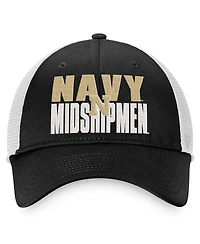 Men's Top of the World Black, White Navy Midshipmen Stockpile Trucker Snapback Hat
