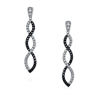 Bling Jewelry Black White Cubic Zirconia Pave Long Infinity Twist Drop Earrings Prom Cocktail Party Cz