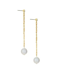 Ettika Cubic Zirconia Chain Freshwater Pearl Drop 18K Gold Plated Earrings
