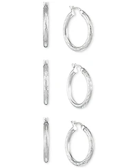 Set of Three Textured Hoop Earrings 14k Tri-Gold Vermeil and Sterling Silver
