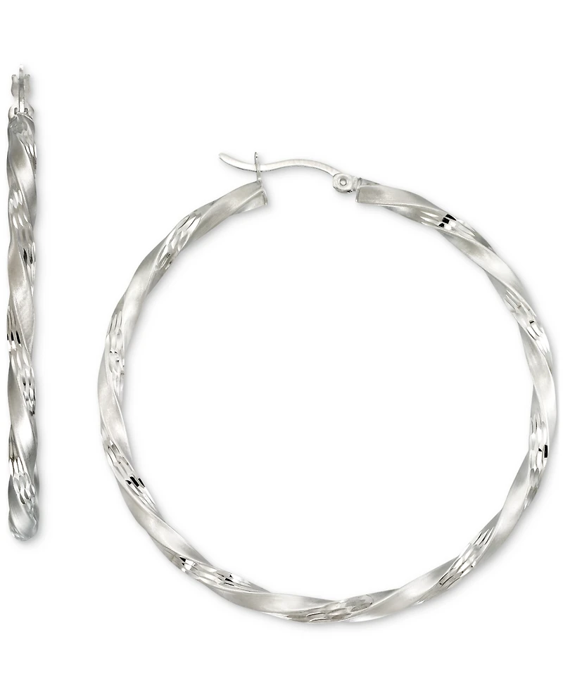 Twisted Satin Finished Round Hoop Earrings 14k Gold Over Sterling Silver and