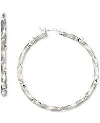 Twisted Satin Finished Round Hoop Earrings 14k Gold Over Sterling Silver and
