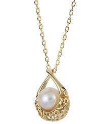 Cultured Freshwater Pearl (7mm) Textured Teardrop 18" Pendant Necklace in 14k Gold-Plated Sterling Silver