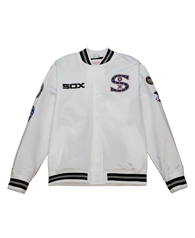 Men's Mitchell & Ness White Chicago Sox City Collection Satin Full-Snap Varsity Jacket