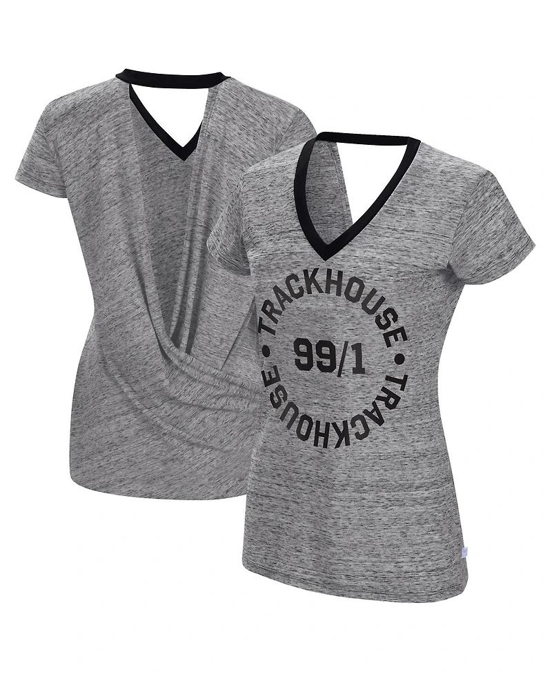 Women's Touch Heather Black Trackhouse Racing Halftime Back Wrap T-shirt