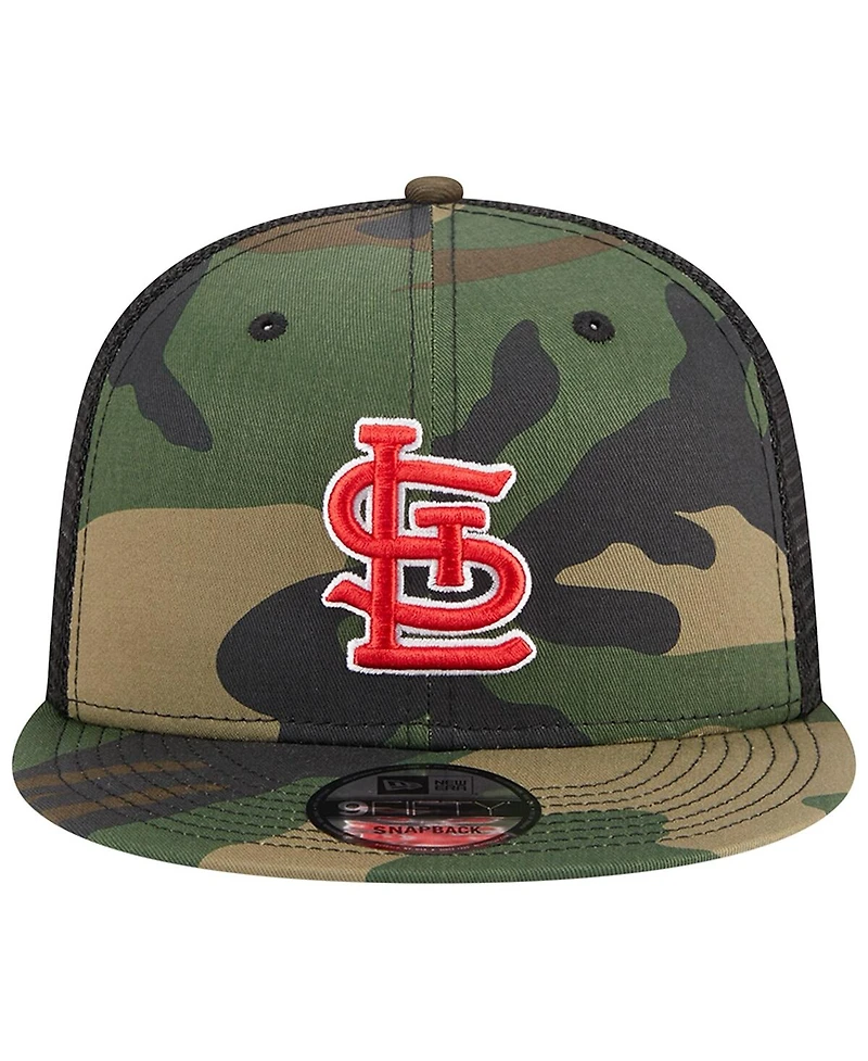 Men's New Era Camo St. Louis Cardinals Woodland Camo Trucker 9FIFTY Snapback Hat