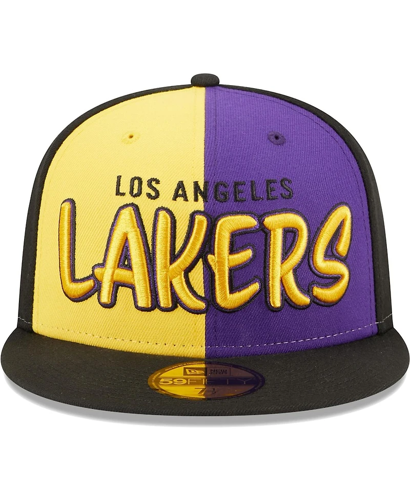 Men's New Era Black, Gold Los Angeles Lakers Pop Front 59FIFTY Fitted Hat