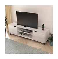 Merrick Lane Walter Mid-Century Modern Tv Stand With Adjustable Open Shelves And Two Doors