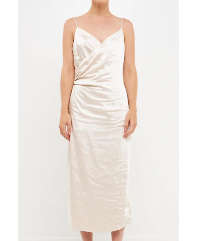 endless rose Women's Satin Wrap Midi Dress
