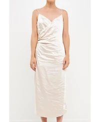 endless rose Women's Satin Wrap Midi Dress