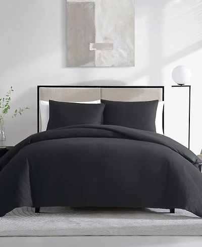 Vera Wang Waffle Pique Cotton 3 Piece Duvet Cover Set