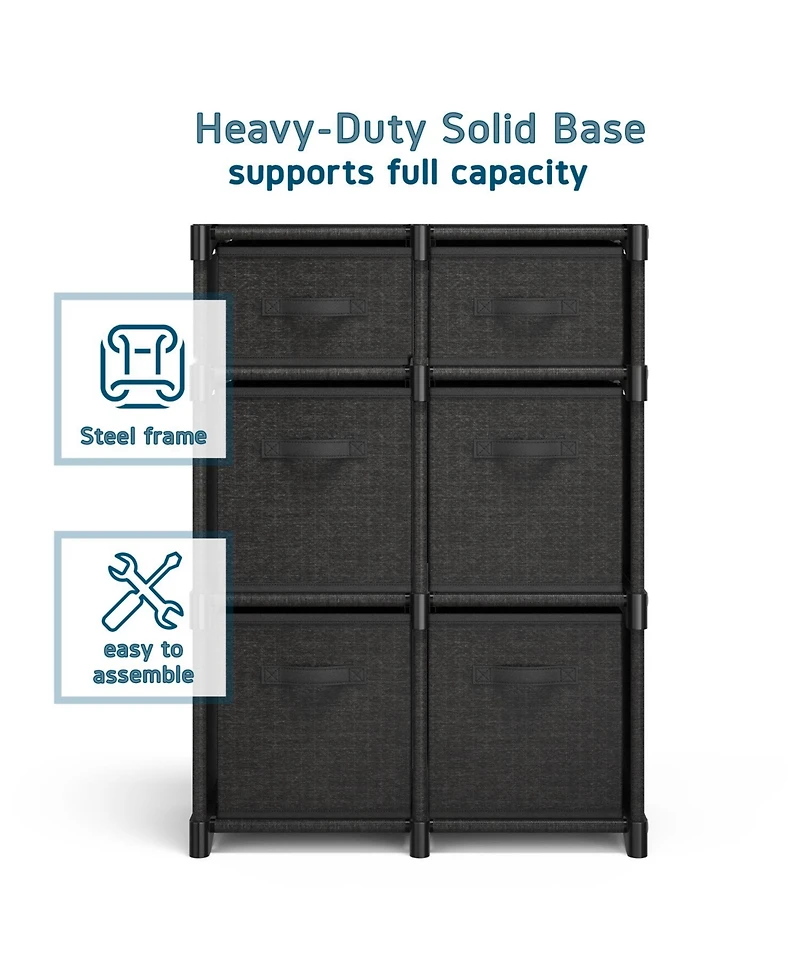 Heavy Duty 6 Cube Storage Organizer with Fabric Bins