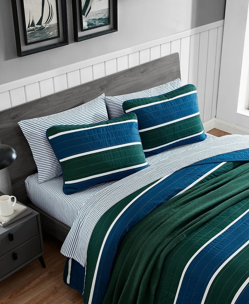 Nautica Knots Cove Cotton Reversible 3 Piece Quilt Set, Full/Queen