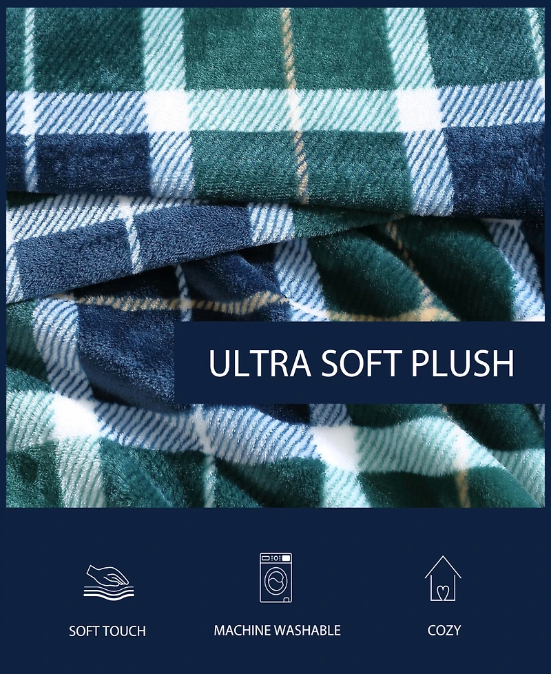 Nautica North Sail Plaid Ultra Soft Plush Fleece Blanket