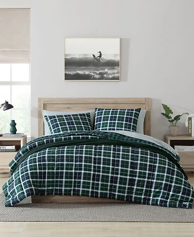 Closeout! Nautica North Sail Plaid Brushed Microfiber 3 Piece Comforter Set