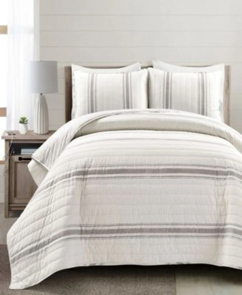 Lush Decor Farmhouse Stripe Reversible Cotton Quilt Sets