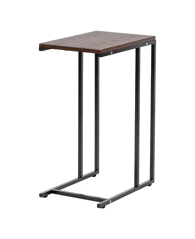 Iris Usa Wood and Metal Frame Side Table, Accent Sofa End Table Coffee Snack, Bedroom Night Stand, Living Room Computer Desk, C-Shape Wide
