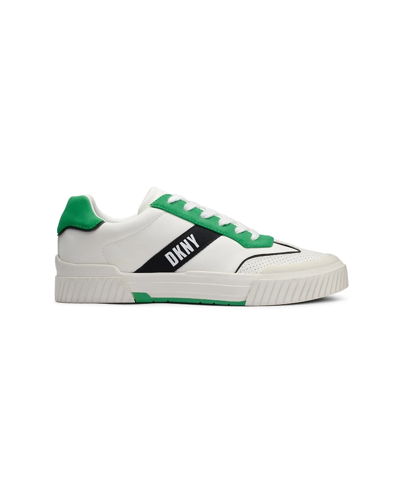 Dkny Men's Side Logo Perforated Two Tone Branded Sole Racer Toe Sneakers