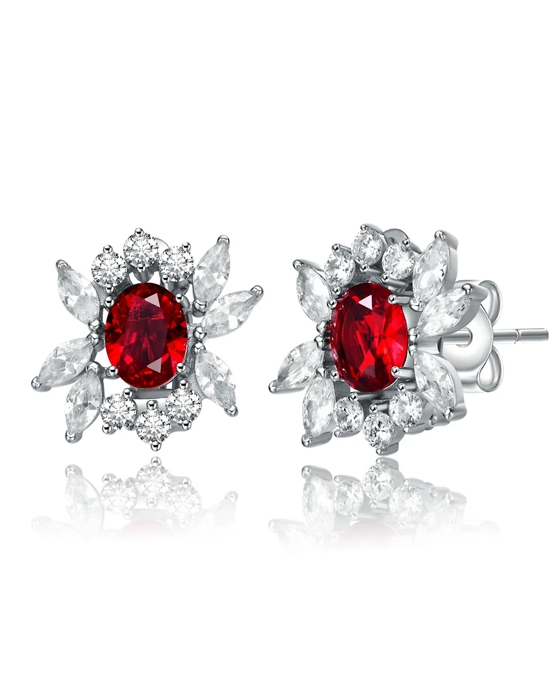Sterling Silver White Gold Plated Cubic Zirconia Marquise Cluster Earrings