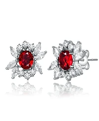 Sterling Silver White Gold Plated Cubic Zirconia Marquise Cluster Earrings