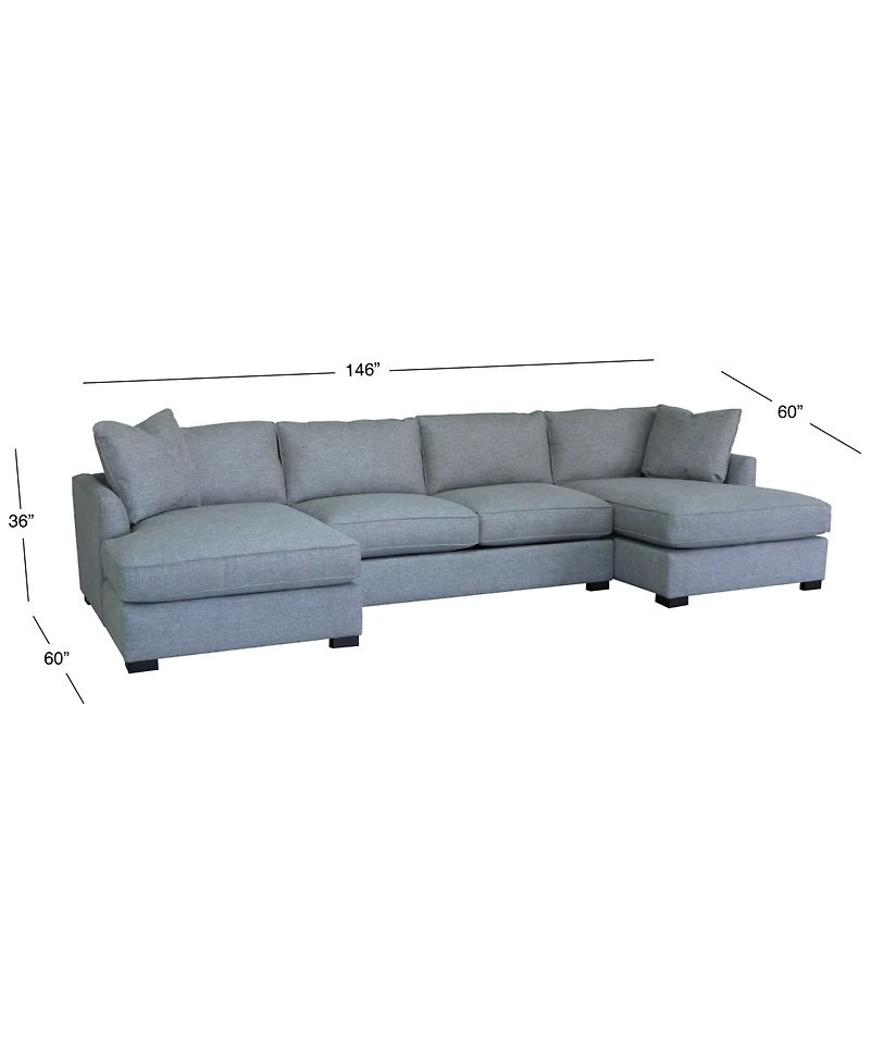Nightford 146" 3-Pc. Fabric Double Chaise Sectional, Created for Macy's