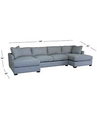 Nightford 146" 3-Pc. Fabric Double Chaise Sectional, Created for Macy's