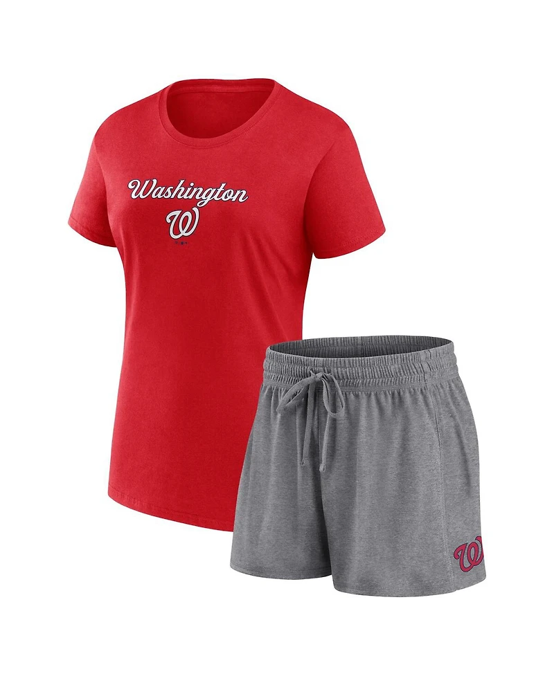 Women's Fanatics Red, Gray Washington Nationals Script T-shirt and Shorts Combo Set