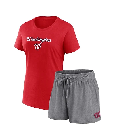 Women's Fanatics Red, Gray Washington Nationals Script T-shirt and Shorts Combo Set